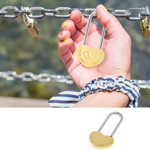 Cadeado Love Lock sem chave, cadeado de coração duplo gravado Love You Forever, cadeado de coração de latão sólido, Wish Lock, amor eterno para amantes, cadeado romântico