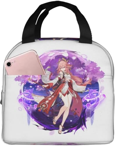 ランチバッグ 原神 げんしん 八重神子 手提げお弁当箱 ソフトクーラー お弁当入れ 断熱 大容量 保温保冷 食品収納 ピクニック 軽量 通勤 通学 野営 旅行 仕事 バーベキュー ジム ショッピング