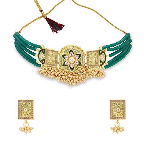 Sukkhi Stunning Pearl Gold Plated Mint Collection Choker Necklace Set for Women (SKR85487)