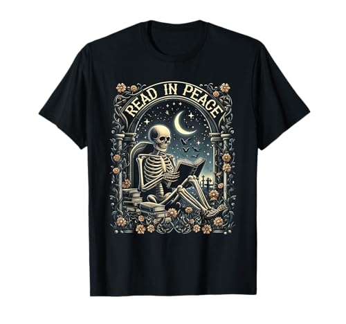 Read In Peace Skeleton Reading Teacher Halloween Book Lover T-Shirt