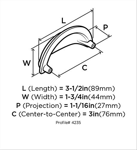 Amerock Corp Bp1336G9 Cup Pull, 3-1/4", Weathered Nickel #TOP4