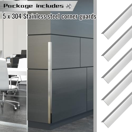 Image of Therwen 5 Pcs 1.5 x 1.5 x 48 Inches 304 Stainless Steel Corner Guards Metal Wall Guard Protector Corner Trim Molding for Door Countertop Furniture Cabinet Protection