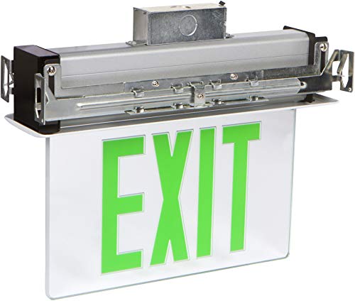 Image of Morris Products LED Exit Sign - Recessed Mount Edge - Green on Clear Panel, White Housing - Compact, Low-Profile Design - Double Sided Legend - Energy Efficient, High Output - 1 Count