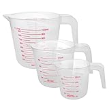 3 pcs Plastic Measuring Cups Set, Ishua Multi Function 4 Cup, 2 Cup and 1 Cup Capacity Measuring Cups with Handle Grip and Spout with Ml Oz and Cup Measurement Stackable Bakeware Accessories