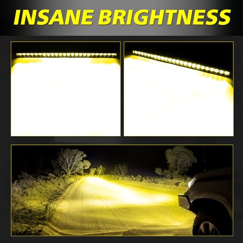 Image of 30 inch 168W Amber Single Row LED Light Bar w /Wiring Kit & Cover | Spot Flood Combo, High Intensity OSRAM LED Off Road Driving Bumper Grill Roof Light Bar for UTV Truck Pickup SUV