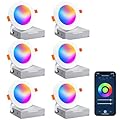 LED Recessed Ceiling Lighting 4 Inch Smart WiFi Color Changing Ultra-Thin Recessed Light 6 Pack RGBCW Dimmable Outdoor Downlight 10W 1000LM High Brightness Works w. Alexa &Google Home