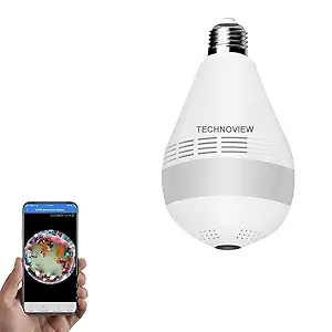 TECHNOVIEW Fisheye 360 Degree Smart WiFi Wireless Light Bulb Security Camera Spy Hidden Panoramic Security Bulb Camera Indoor (Bulb Camera HD)