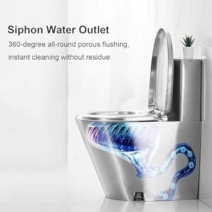 WXXZCE Stand Wc mit Spülkasten Komplett, Wc Komplettset Edelstahl 304, Komfort-Sitzhöhe 40cm, Siphon-Spülung, Frostschutz, für Einkaufszentren, Bars, Krankenhäuser(Gold) – Bild 4
