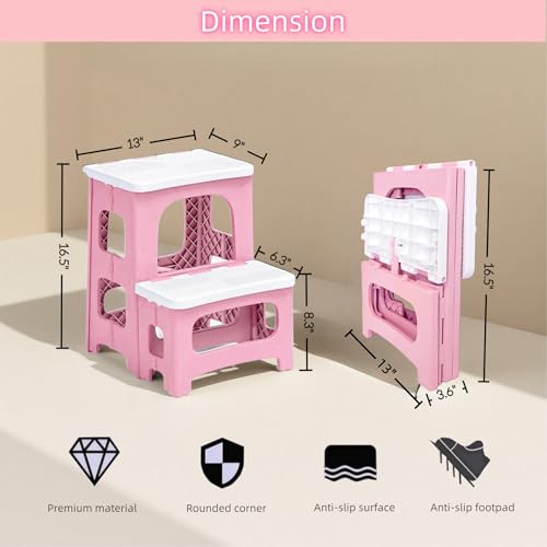 Image of 2 Step Stool Foldable, Non-Slip Steps, Folding Step Stool for Adults, Plastic Stool Pool Ladder, Collapsible Stools 2 Step Ladder for Kitchen Toilet Bedroom Office RV, Holds 330 lbs
