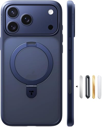 Coque iPhone 17 Pro Max mat bleu TORRAS Ostand Q1 avec support stable et aimant puissant invisible