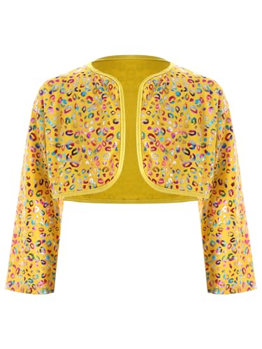 Kids Girls Boys Long Sleeve Metallic Leopard Print Cardigan Bolero Shrug Wedding Flower Girl Dress Cover Up