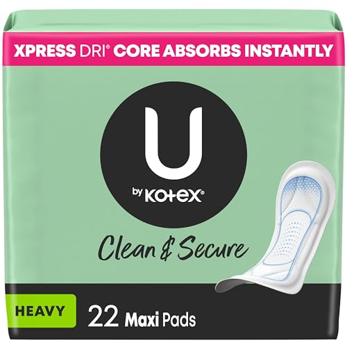 U by Kotex Maxi Pads, Clean & Secure, Heavy Absorbency, 22 Count (Packaging May Vary)