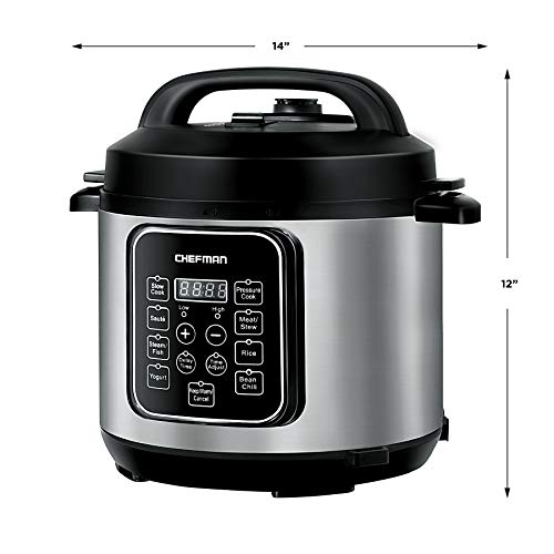 Image of Chefman 6 Quart Electric Multicooker, Cook Slow, Rice-Cooker, Food Steamer, Saute, Yogurt, Soup /Broth Maker, Makes Meals in Minutes, 14 Presets, Stainless Steel