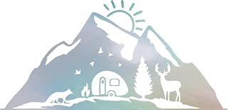 Happy Camper Family Mountain Sun (Hologram) (Set Of 2) Premium Waterproof Vinyl Decal Stickers For Laptop Phone Accessory Helmet Car Window Bumper Mug Tuber Cup Door Wall Decoration