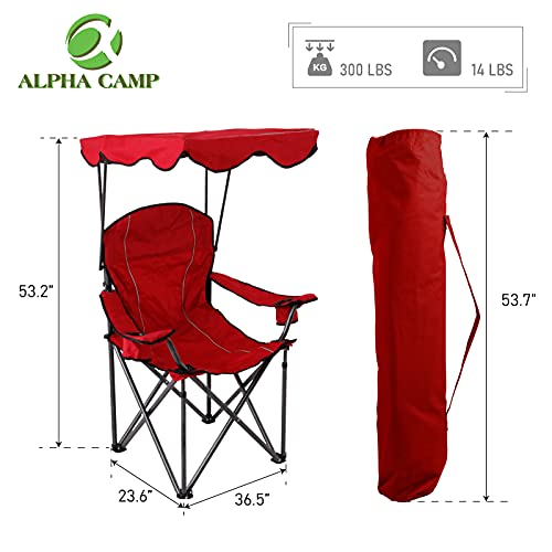 Alpha Camp Camp Chair With Shade Canopy Folding Camping Recliner Chair With Carry Bag For Outdoor Camping Hiking Beach, Heavy Duty 330 Lbs, Red #TOP3