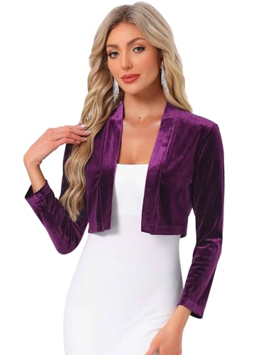 Image of Allegra K Velvet Shrug for Women's Long Sleeve Open Front Cardigan Cocktail Party Cropped Bolero Jacket
