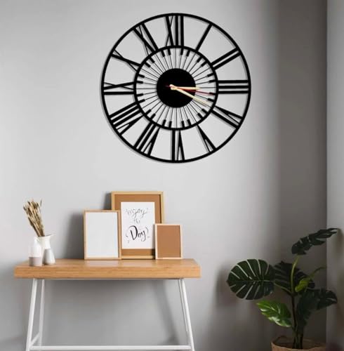 Image of Designer Metal Wall Clock for Living Room | Antique Stylish Fancy Decorative Big Size Wall Watch for Bedroom, Office, Kitchen, Dining, Hall and Decor (Black(ST-16), 40CM)