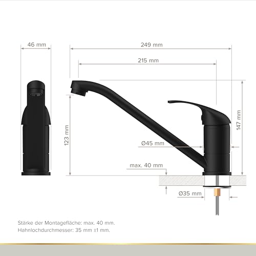 Grifo de cocina negro mate elegante serie Aurora 460 6