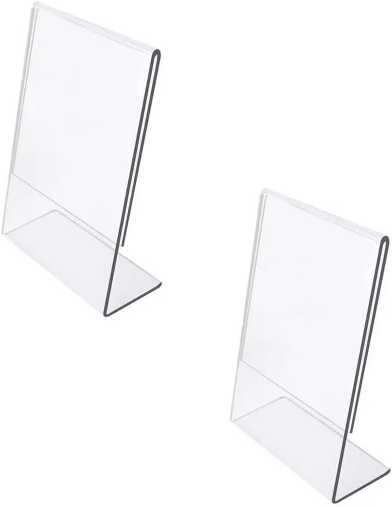 BUZZ COOL Acrylic Display stand | Clear Acrylic L-Shape Table Display | Label Price Tag Name Card QR Code Menu Card Holder | For School Office Counter Restaurant Supermarket (6 x 4 inch inch, 2 Pcs)