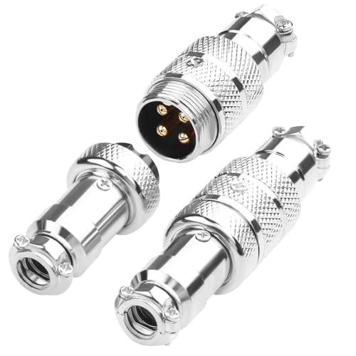 QIANRENON Gold Plated GX16 4Pin Docking Aviation Connector 7A GX16 4Pin Aviation Plug Socket Solder Adapter M16 4 Pole Aerial Plug Quick Connect Nut Lock, for Electrical Electronic Signal, 2Pcs