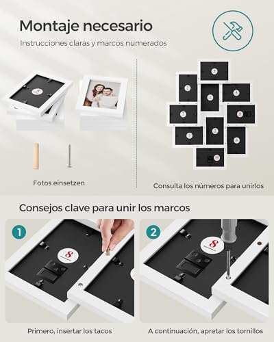 Miniatura 8 de Songmics Collage De Marcos Para Fotos, 10 Marcos Para Fotos De 10 X 15 Cm, Marcos De Fotos De Pared, Marcos Multifotos, Decoración De Paredes, Blanco Nube Rpf20wt