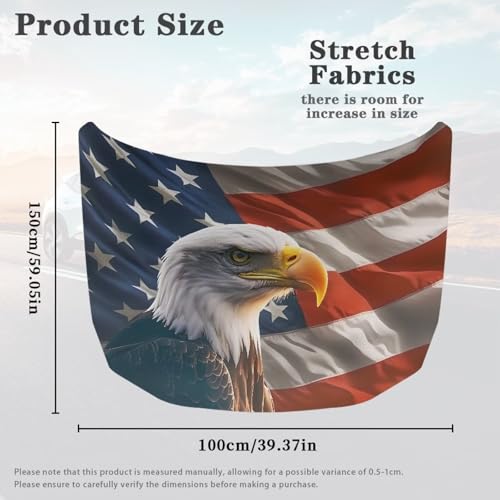 Image of USA Flag Eagle Hood Cover Protector for SUV Trucks Sedans, 59x39 Inch Stretchable Car Hood Wrap Blankets, Waterproof Sun-Proof Auto Exterior Accessories
