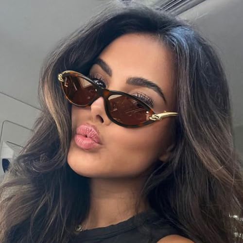 SODQW Gold Cat Eye Sunglasses for Women Trendy Retro Cateye Designer Sun Glasses with Metal Temples 2025 Fashion Shades2