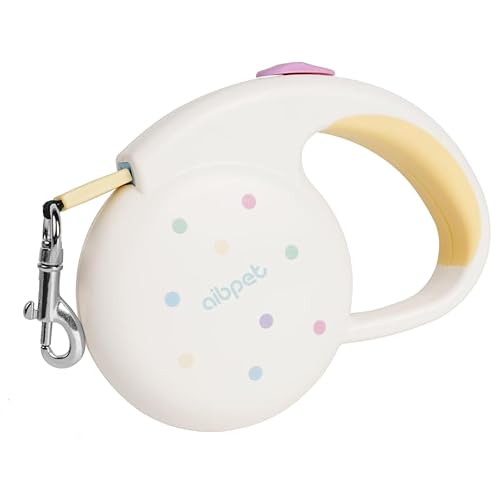 AIBPET 自動巻き取り式 荷重10kg お出かけ 滑り止め 軽量 自動伸縮 ペットリード ホワイト×カラフルドット 小・中型犬対応 散歩 犬猫兼用 ドッグリード おしゃれなペットグッズ