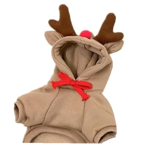 ISUPY 可愛い 犬服 秋冬用 ドックウェア ベスト 犬用コスチューム トナカイ 変身服 フード付き ペット服 パーカー 暖かい 人気 ファッション 着物 小中型犬 クリスマス コスチューム (ブラウン, M)