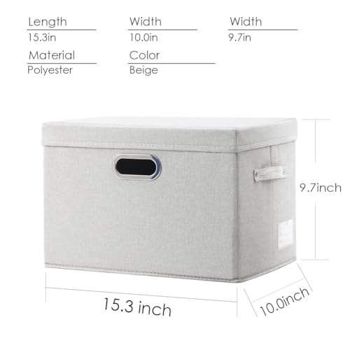 Image of PRANDOM Collapsible Storage Bin with Lid [1-Pack] Fabric Foldable Storage Box Organizer Container Basket Cube with Cover for Home Bedroom Closet Office Nursery Beige(15.3x10x9.7)