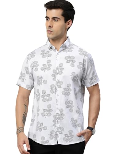 Image of Majestic Man Slim Fit Floral Printed Pure Cotton Casual Half Sleeve Shirt