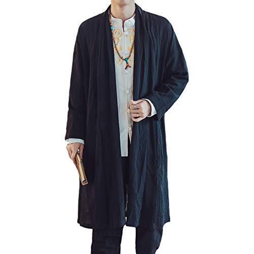 HAORUN Men Cotton Linen Kimono Loose Coat Yukata Japanese Jackets Long Bathrobe Casual2