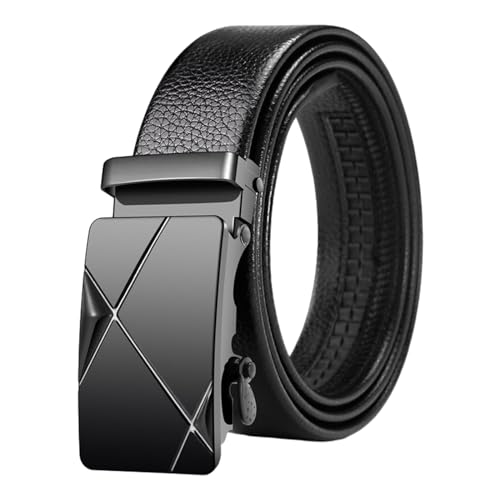 Men's Belt Automatic Buckle Belt Faux Leather Casual Ratchet Belt Business Belt for Gentleman, Jeans, Middle Aged