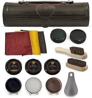Stone & Clark 12PC Shoe Polish & Care Kit, Leather Shoe Shine Kit with Brown Wax, Shoe Brushes for Polishing