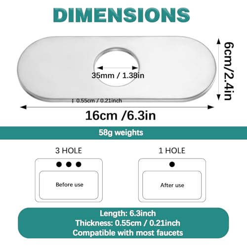 MBAIYO 35mm Ovale Wasserhahnplatte, 304 Edelstahl Spülbecken Lochkappen Abdeckplatte Waschbecken Platte Wasserhahn Befestigung Platte Anti Flecken Abdeckplatten für Badezimmer Küchenspüle