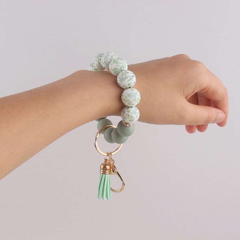 Image of Silicone Beaded Bracelet Keychain Wristlet Cute Car Key Chain Holder Wallet Bag Charm Accessory