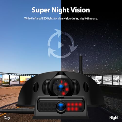 Image of ZEROXCLUB 3-Camera Wireless RV Backup Camera System with 7-Inch Monitor, 1 Rear Sharkfin, 2 Side Cameras, DVR Monitor & IR Night Vision, IP69K Waterproof, Compatible with Furrion Pre-Wired RV Trailer