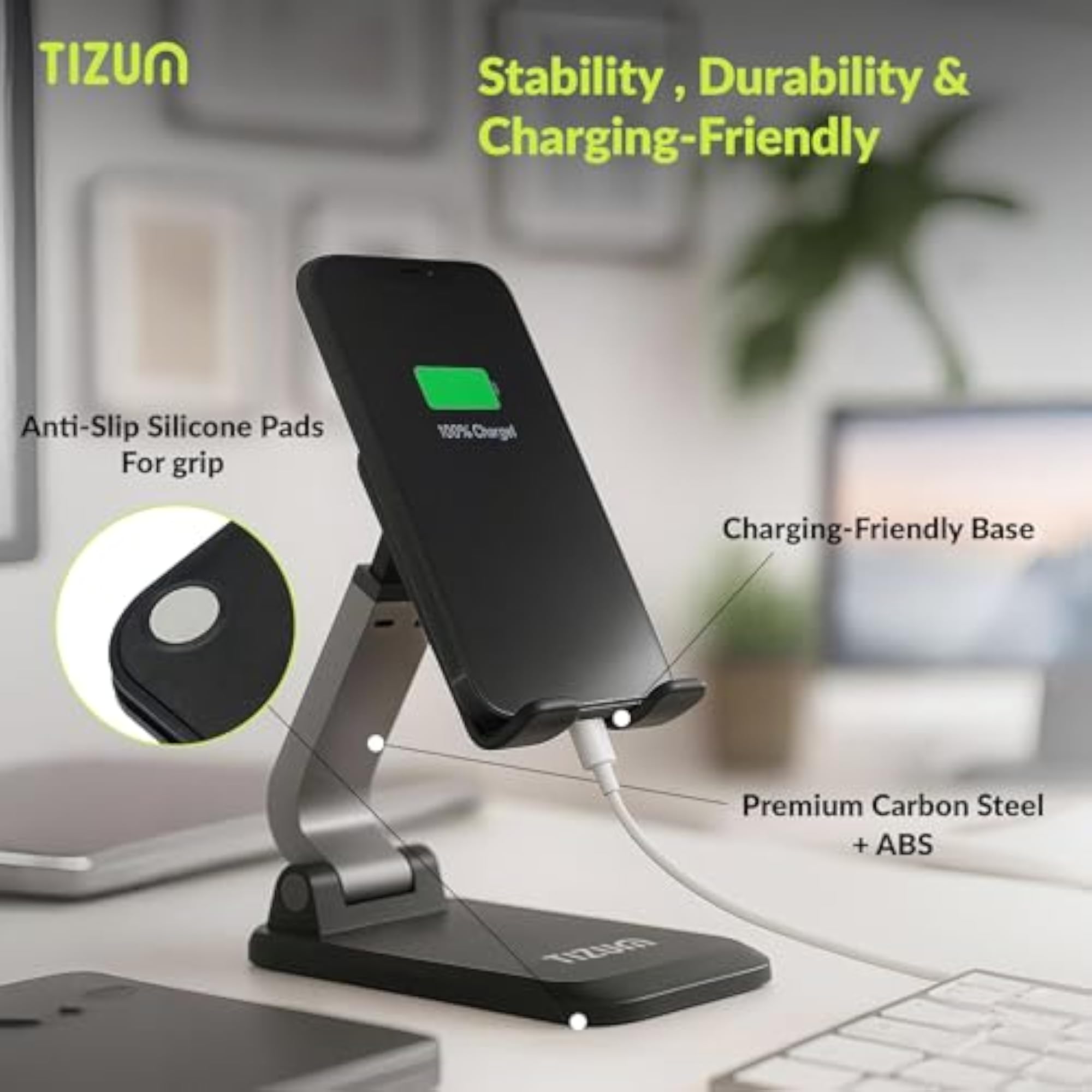 Foldable Mobile Stand for Desk, Adjustable Height