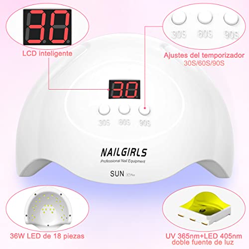 Miniatura 2 de Lámpara Uv Uñas Profesional,Nailgirls Lámpara Uv Led 36w Con 3 Temporizadores 18 Cuentas De Luz Uv Para Uñas,Secador De Uñas Profesional Con Pantalla Lcd,Lampara Led Manicura Pedicure Salón Del Hogar