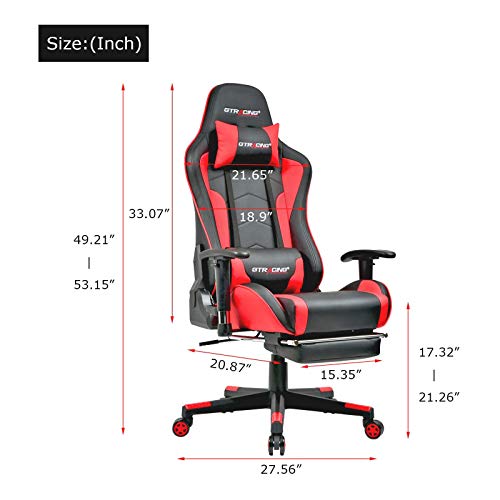 GTRACING Gaming Chair with Footrest and Bluetooth Speakers Music Video Game Chair【Patented Design】 Heavy Duty Ergonomic Computer Office Desk Chair Red