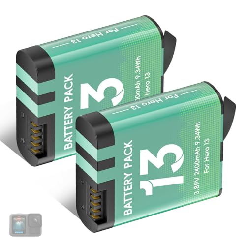 Batterie Gopro13 Hero CITYORK 2400 mAh lot de 2 recharges longue durée noir