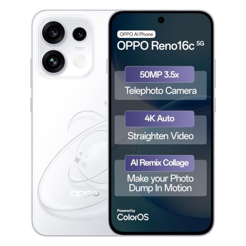 Oppo Reno16c 5G (Starry White, 8GB, 128GB) | 3D Design | 50MP 3.5...