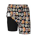 NiuKom Sushi Food Black Mens Swimsuit Trunks with Compression Liner Quick Dry Board Beach Shorts Swimwear Bathing Suits Large