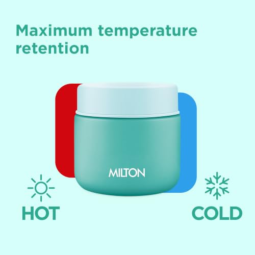 Image of MILTON Grab N Go 350 Thermosteel Vacuum Insulated Food Jar|Hot & Cold Thermal Flask,Double Walled|Leak Proof|Ideal for carrying Soup,Khichdi,Sweet Corn to Office,School & Travelling,350 ml,Aqua Green
