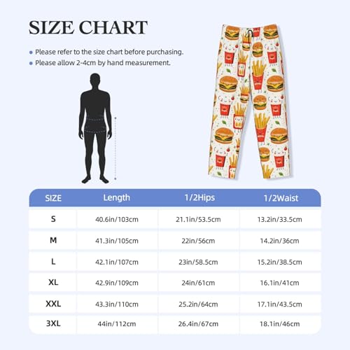 Mens Pajama Pants - Cute Burger Fries Print Soft Sleep Lounge Pants For Men, Casual Pj Bottoms With Pockets3