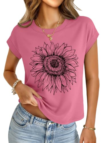 Image of UNCLECAT Womens Crop Tops Loose Fit Cap Short Sleeve Summer Tee | Crew Neck, Solid Color, Graphic, Casual, Going Out, Trendy Outfits, Fashion Clothes, Daily Wear, Work, Vacation