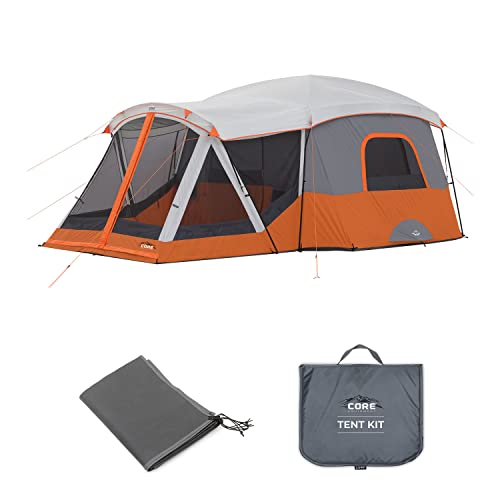 CORE 11 Person Family Cabin Tent with Screen Room with Footprint and Tent Kit