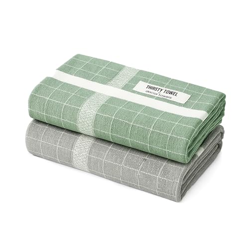 Thirsty Towel by Doctor Towels Premium Cotton Bath Towel, Super Soft & High Absorbency Towel, Quick Dry Towels for Bath Large Size, Bath Towel for Men, Women & Kids, (Pack of 2 - Green & Grey)