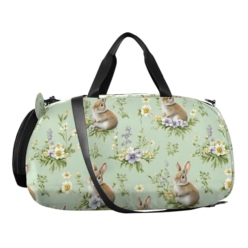 Duffle Bag for Boys or Girls with Shoes Compartment, Watercolor Rabbit Pattern Sports Travel Bag Overnight2