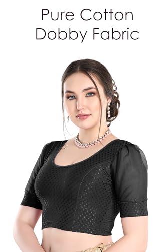 Image of FINESTFIT Stay On Trend Fashion 100% Cotton Readymade Blouses for Women,Round Neckline with Organza Balloon Sleeves.